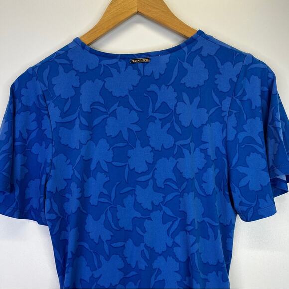 Michael Kors Printed Ruched Flutter Sleeve top grecian blue - P/M - Picture 8 of 11